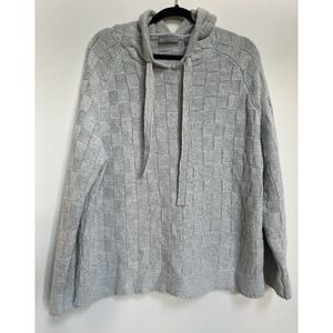 Evolution Cyrus Suki Hooded Sweater XL Basketweave Knit‎ Checkered Pattern Gray